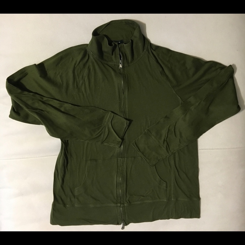 J Crew. Olive green zippered jacket.  Lightweight